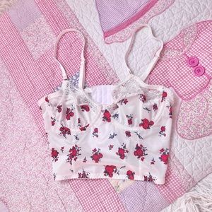 white satin bustier top with red roses 🌹